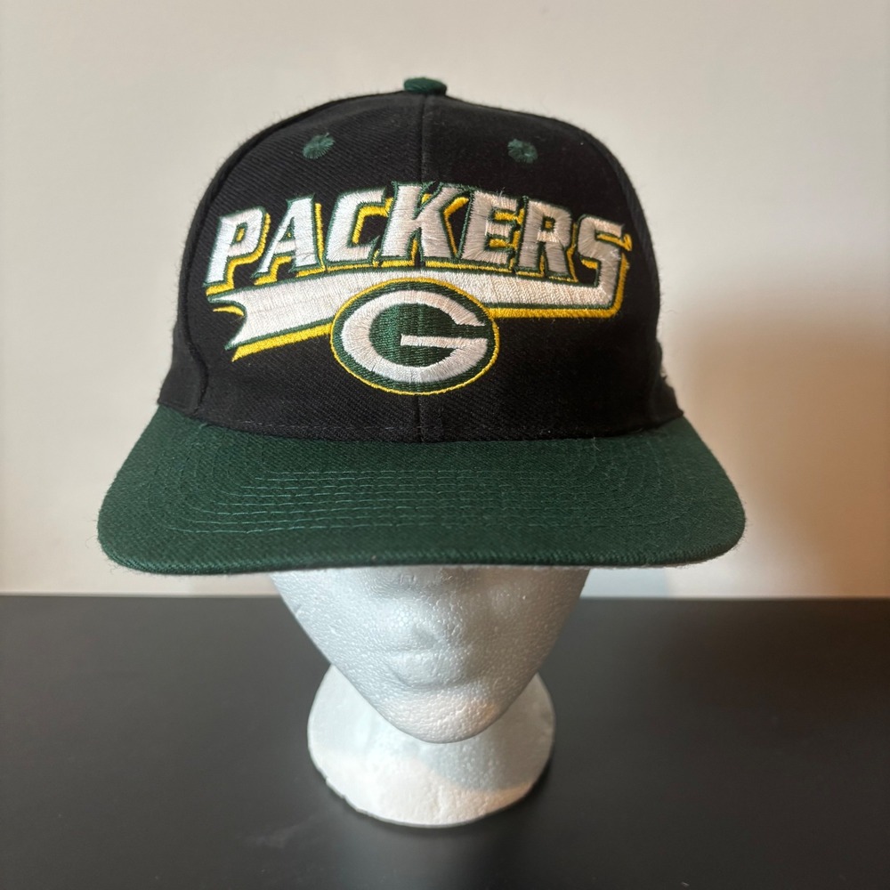 Vintage Logo Athletic Green Bay Packers Snapback Hat Black Green NFL Block